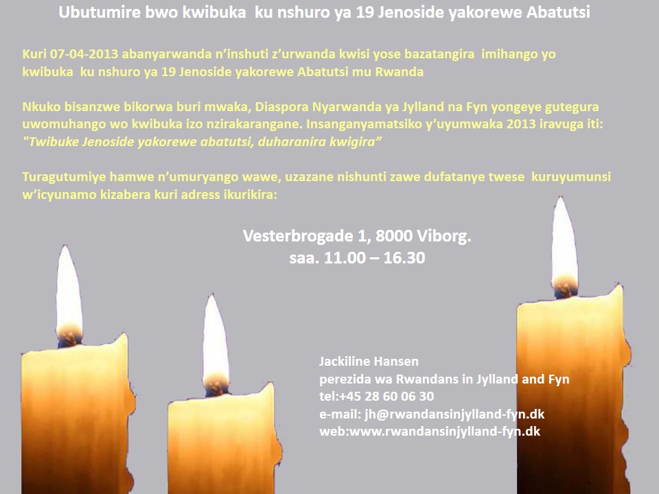 Invitation to the 19th Commemoration of the genocide of Tutsis in Rwanda